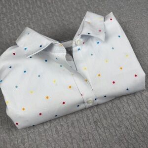 Chico’s White Button-Up Shirt with Multicolor Floral Polka Dots 16